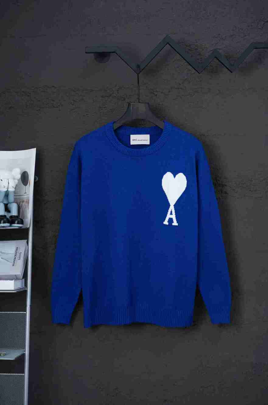 AMI Paris Relaxed‑Fit Royal Blue Unisex Crewneck Heart Sweater